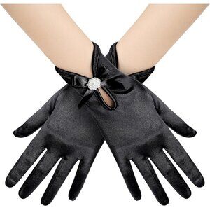 Women's Satin Short Gloves Wrist Party Prom Black Evening Elegant Accessories